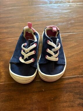 wonder nation Navy Canvas Slip-On Sneakers with Pink Trim
